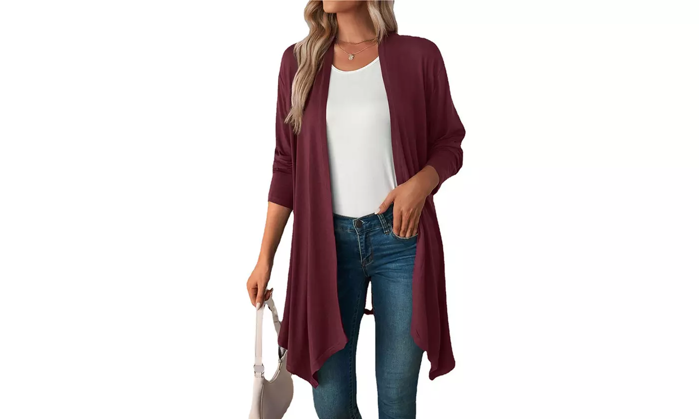 Women's Casual Long Sleeve Open Front Lightweight Drape Cardigans Sweaters