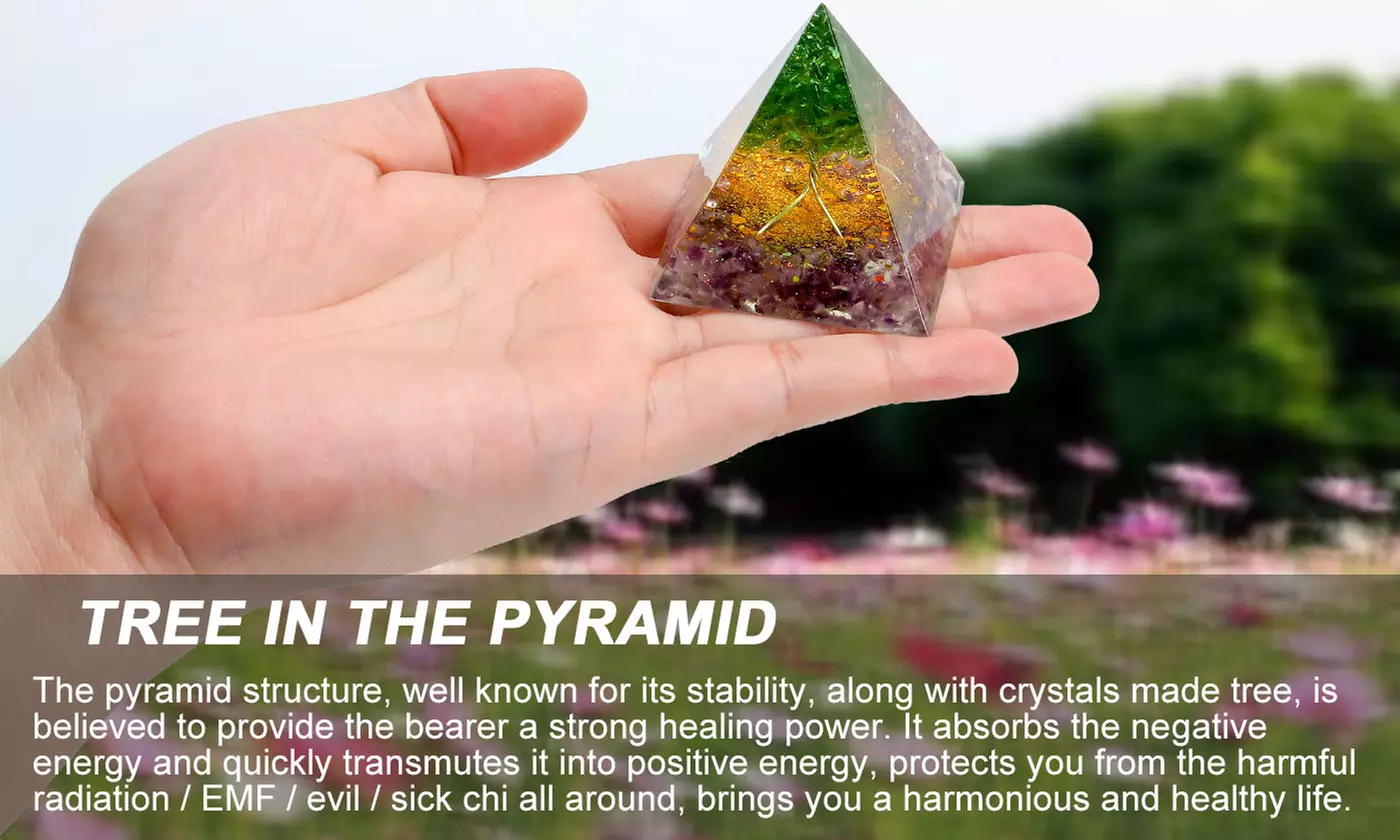 Orgone Pyramid Taichi Amethyst&Obsidian Healing Crystal Pyramid Energy Generator