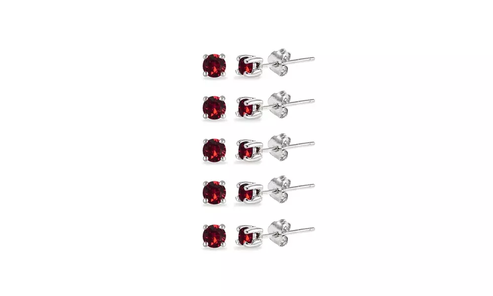 5-Pair Set 925 Silver Red 3mm Round Stud Earrings Made with European Crystals - Primary Image