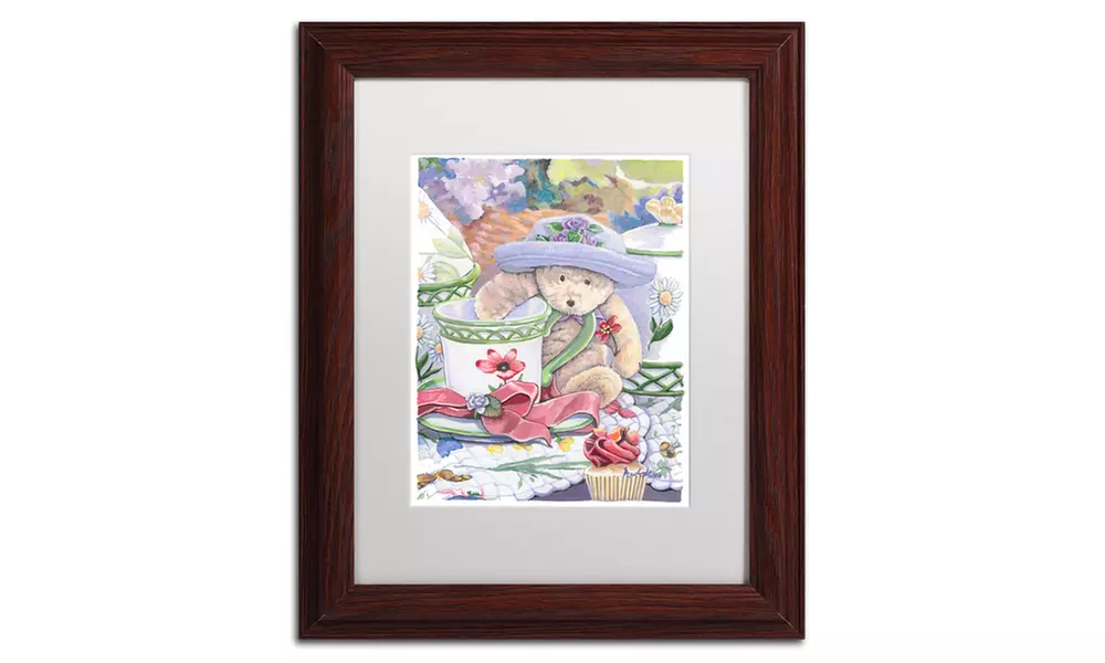 Jenny Newland 'Tea Party Bear 3' Matted Wood Framed Art - Primary Image