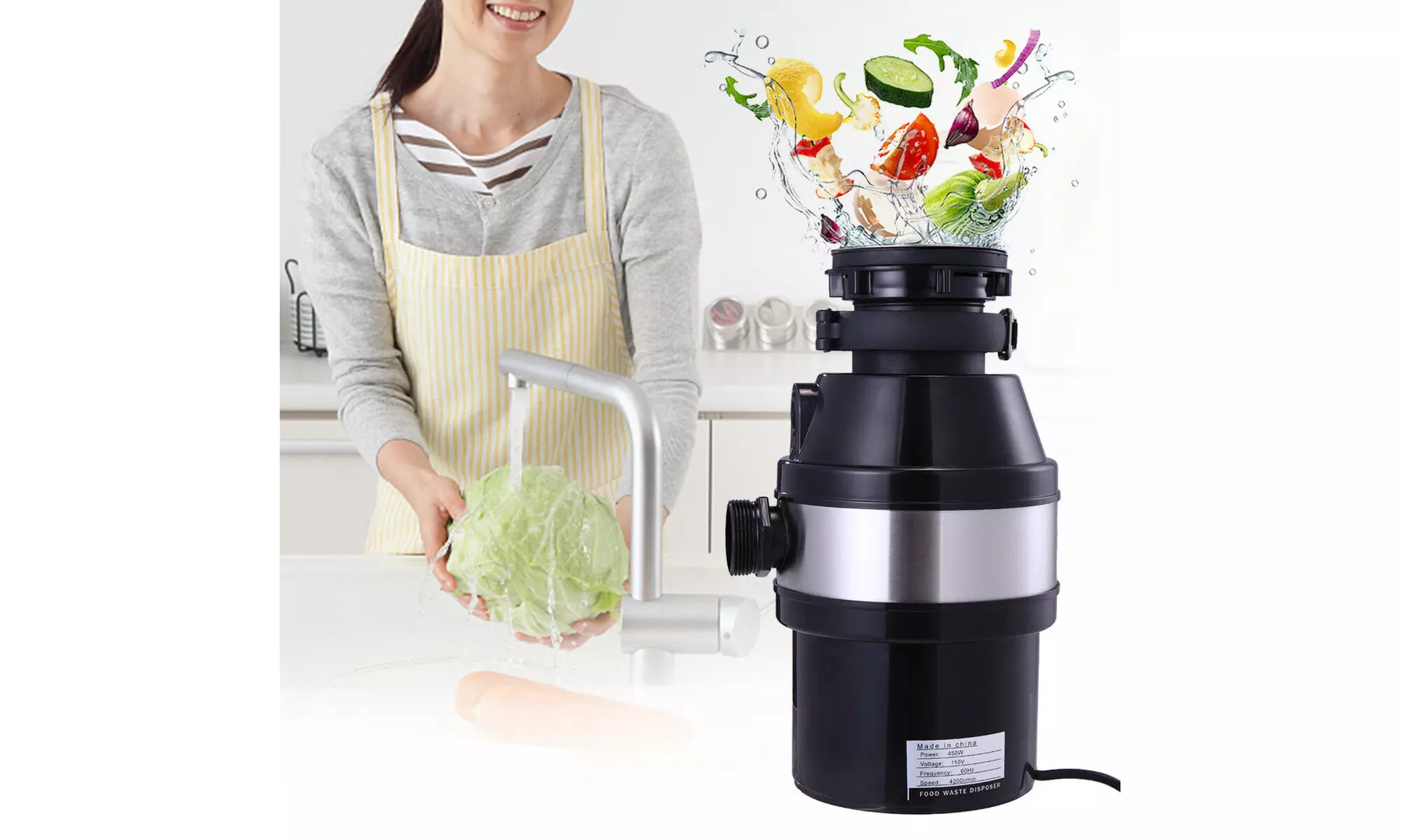 Kitchen Garbage Disposal for Home, Waste Disposer 1/2 HP Feed Kitchen Waste - Primary Image