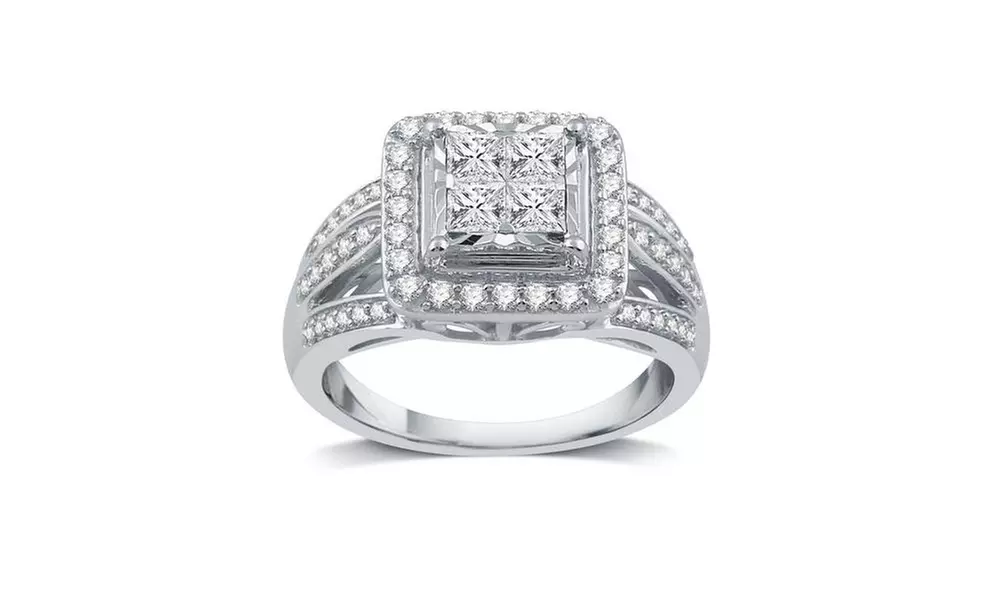 1 CTTW Diamond Square framed Engagement Ring In Sterling Silver - Second Medium