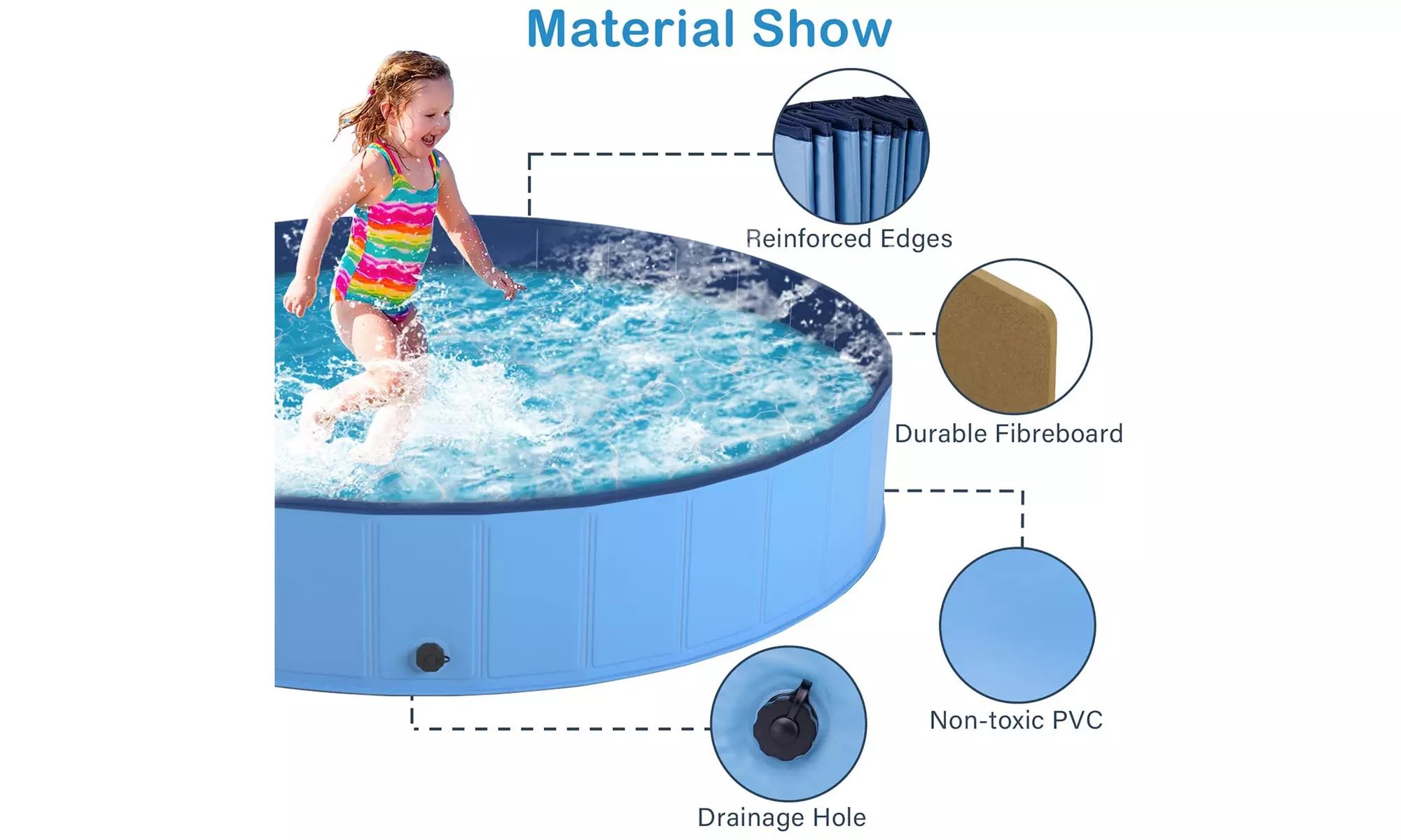 Foldable Dog Pool Kiddie Pool Pet Bathing Tub Outdoor Swimming Pool with Brush
