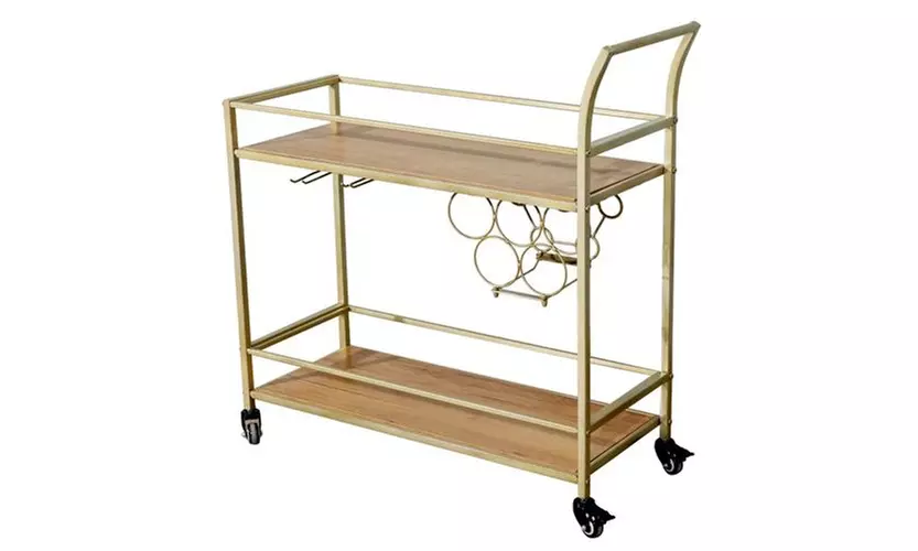 Carter Rolling Bar and Serving Cart 2-Tiered Wood and Metal - Second Medium