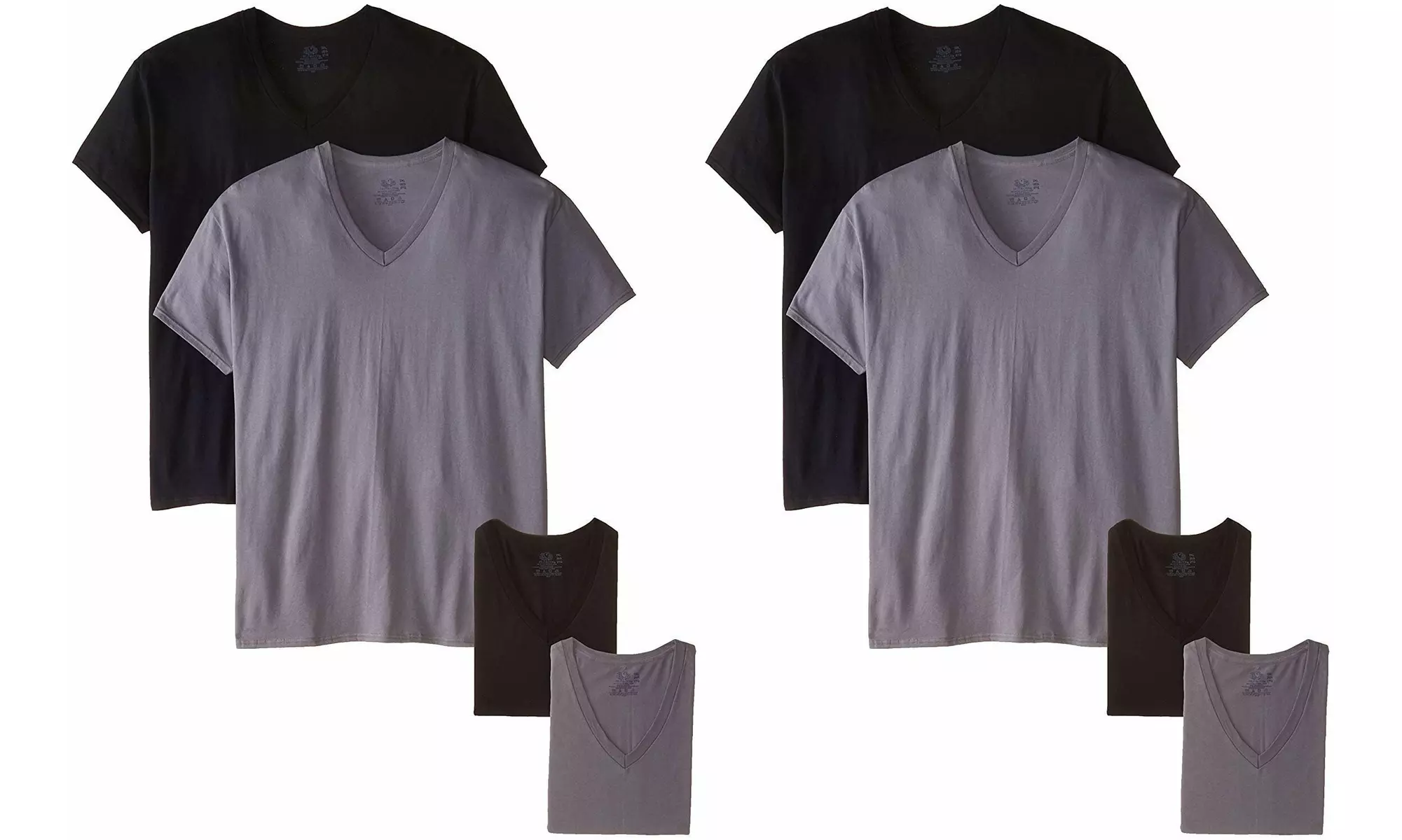 Fruit of the Loom Mens Plus Size (2X or 3X)  V-Neck or Crew T-Shirt 8-Pack