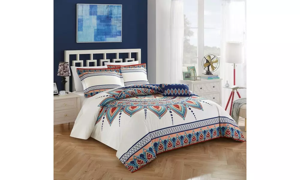 4 Piece 100% Cotton Boho Printed REVERSIBLE Duvet Cover Set  - Primary Image