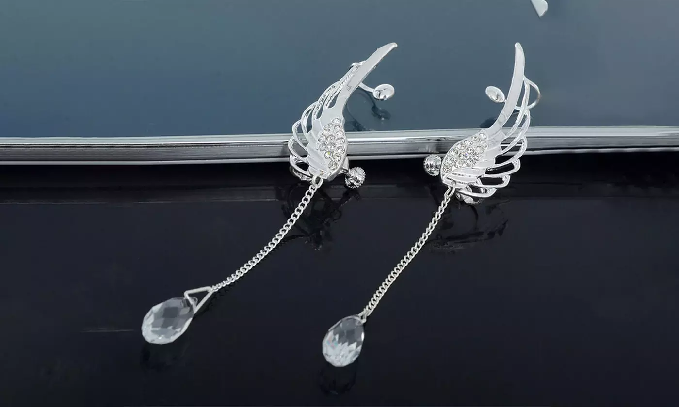 Women's Angel Wings Fashion Exquisite White Gold Cubic Zirconia Earrings - Second Medium
