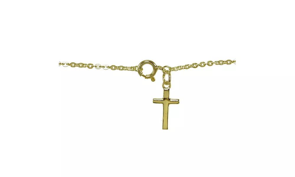 Yellow Gold Flashed Sterling Silver Bead Station Cross Chain Bracelet - Second Medium