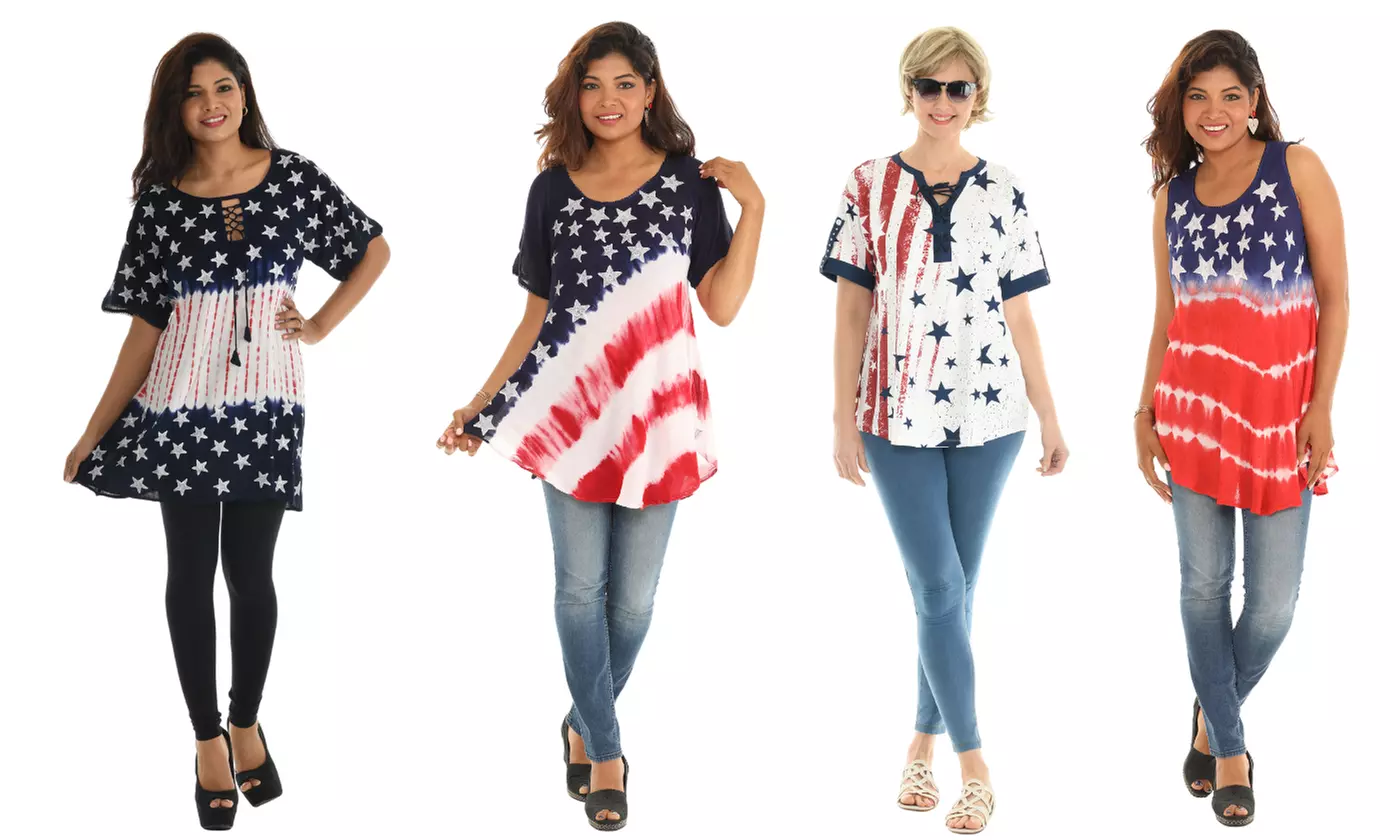 Women's USA Patriotic Plus Size American Flag Tops - Primary Image