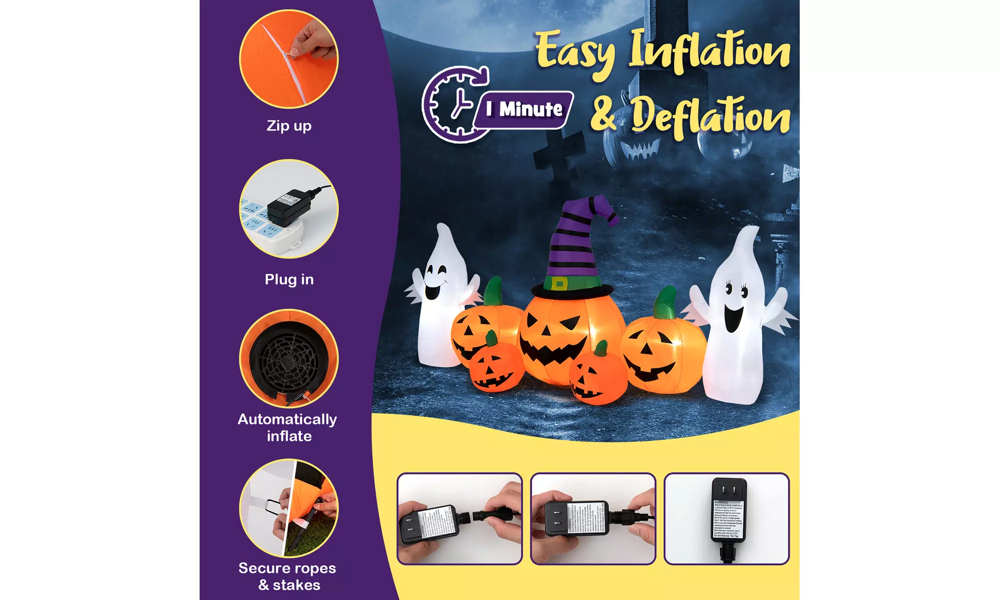 Costway 9FT Long Halloween Inflatable Pumpkins Self Inflating Pumpkin
