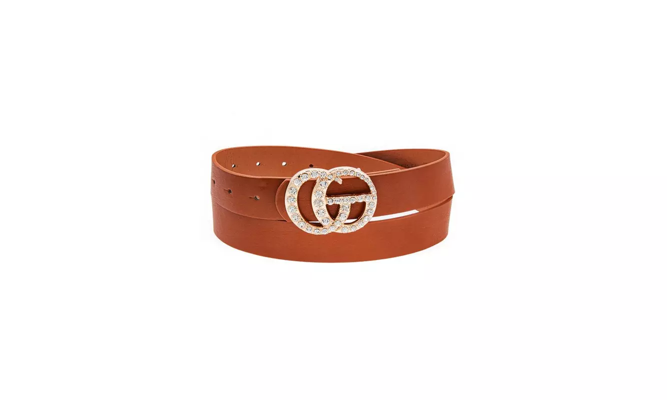 Rhinestone Buckle Vegan Leather Belt Western Crystal Buckle Belt - Vegan Leather With Real  main image 3