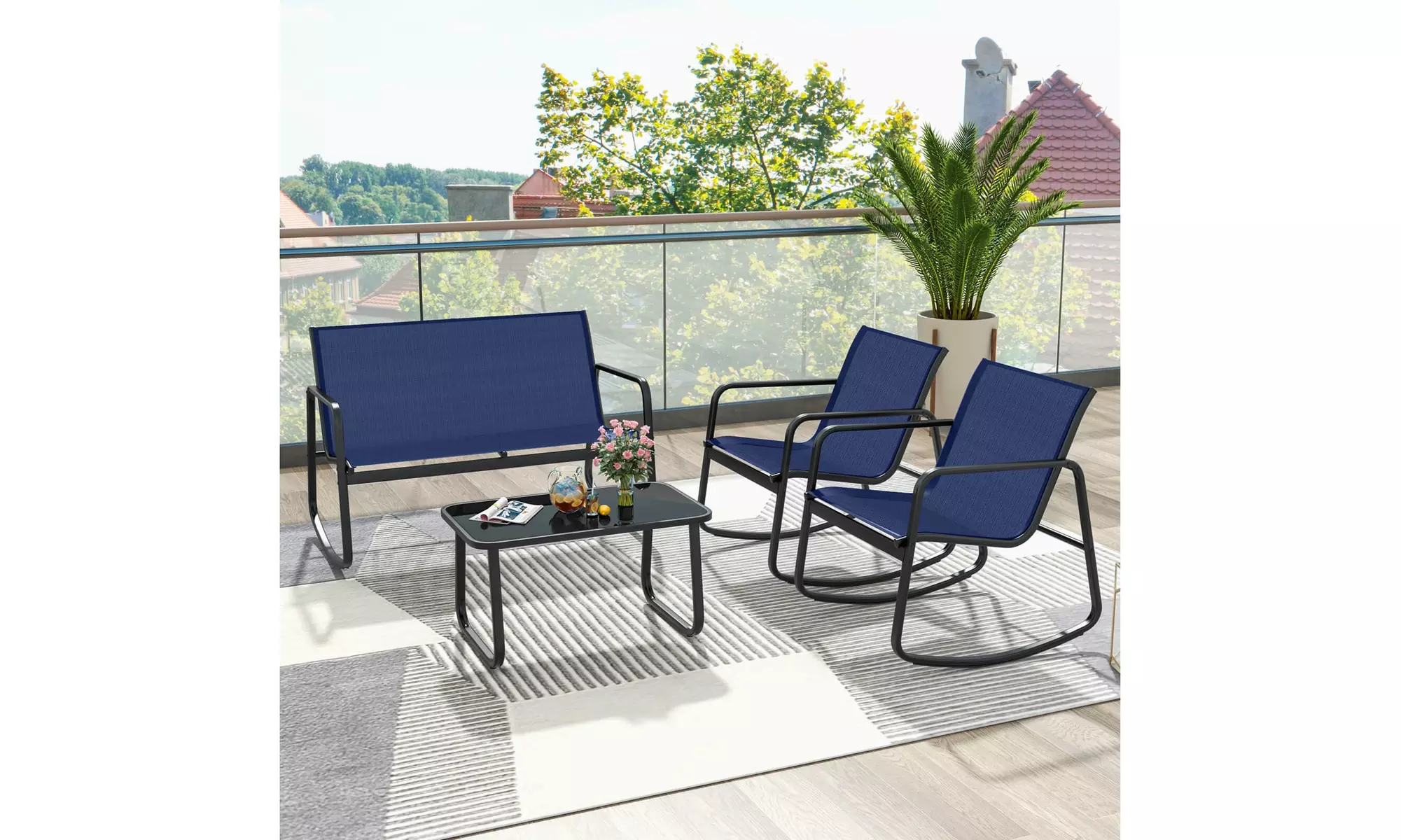 Costway 8- or 4-Piece Patio Rocking Chairs and Loveseat with Glass-Top Table