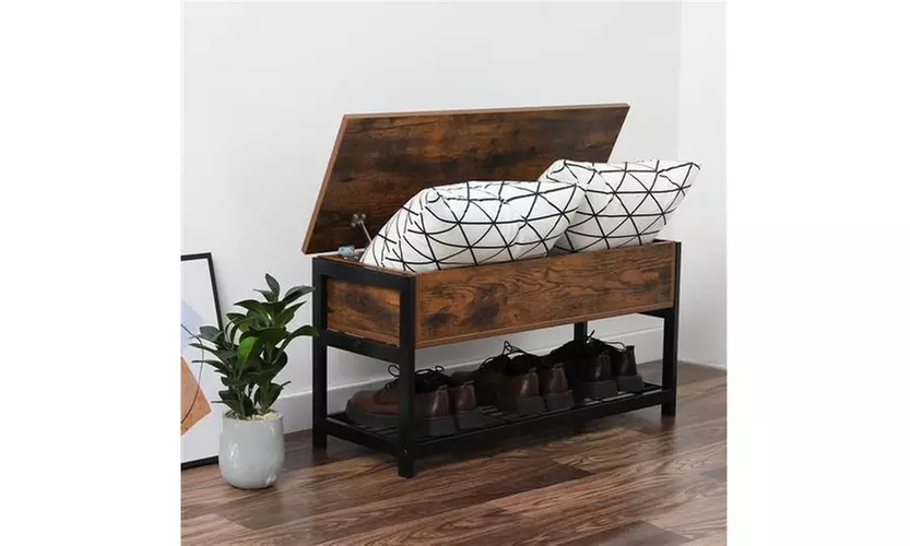 Industrial Storage Bench, Entryway Lift Top Shoe Storage Bench in Hallway - Primary Image