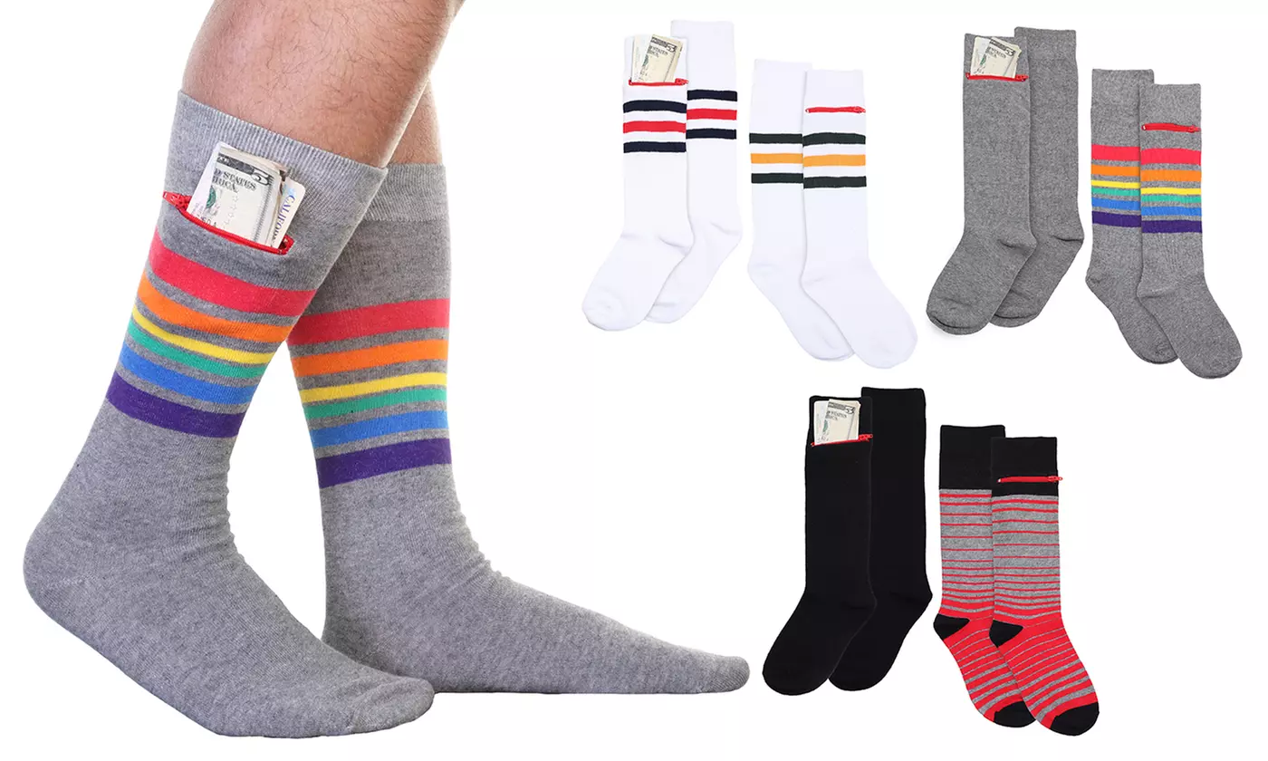 Men's Crew Socks with Zipper Pocket (2-Pack or 6-Pack) - Primary Image