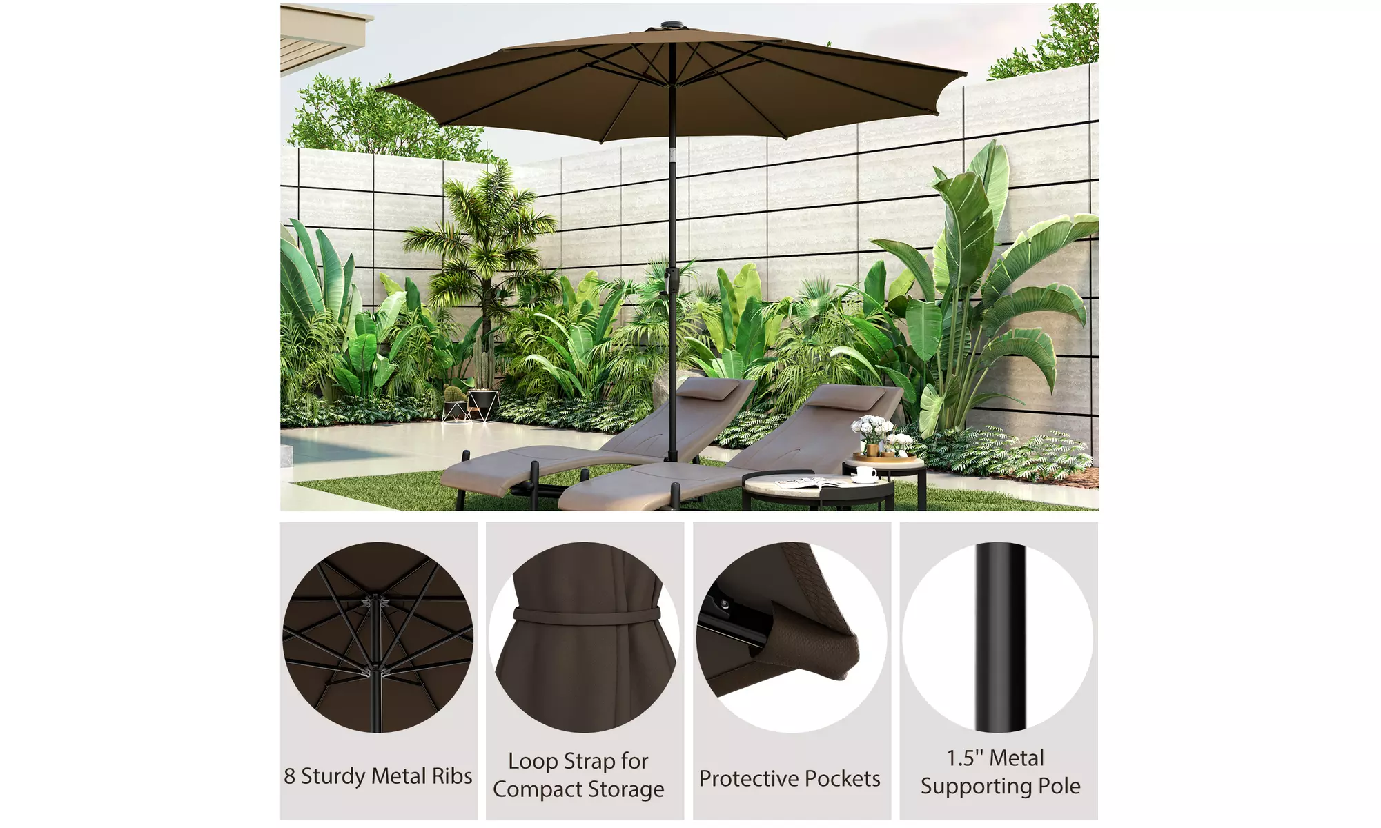Costway 10 FT LED Solar Lighted Patio Umbrella With Crank Tilt