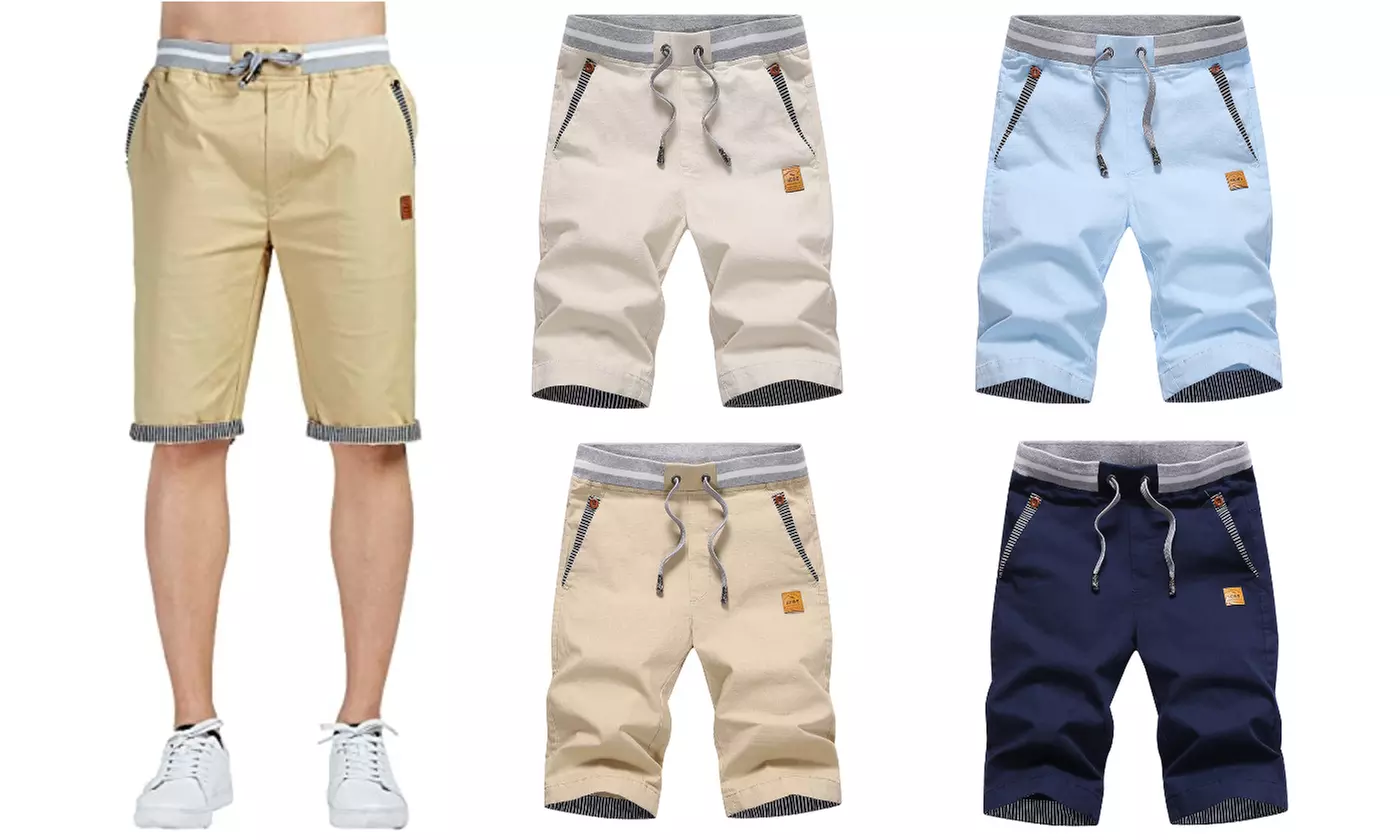 Men's Elastic Waist Shorts Casual Drawstring Summer Beach Shorts with Pockets - Primary Image