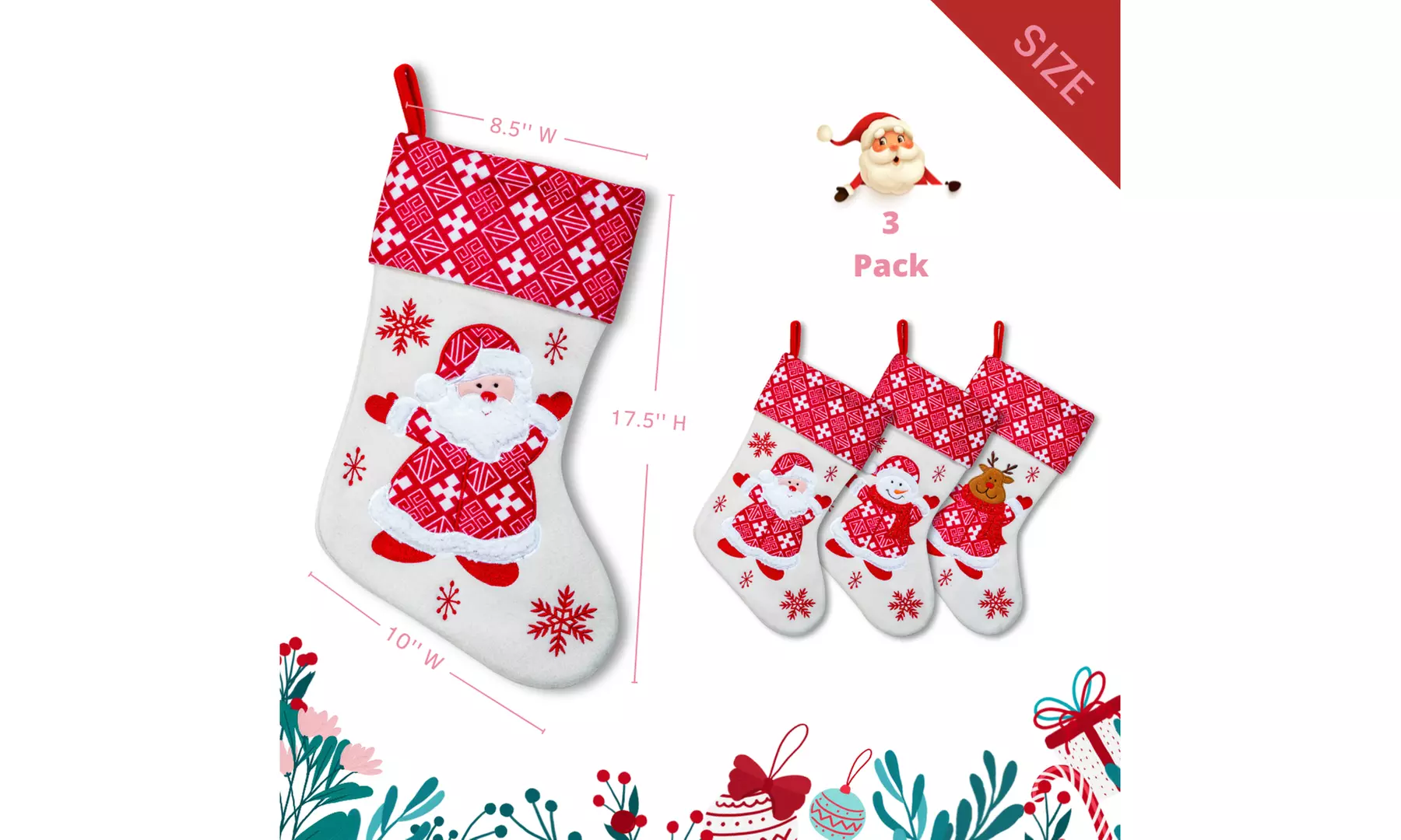 Jolly Christmas Stockings 2-Pack or 3-Pack Festive Holiday Décor