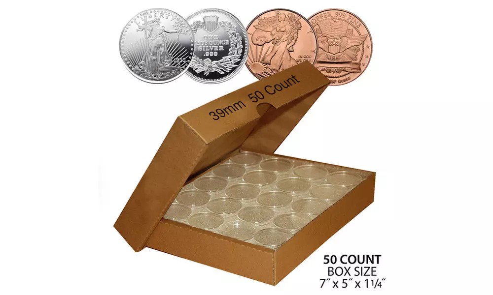 Coin Capsule Holders Direct-Fit Airtight - Quantity 50 with BOX - All Sizes