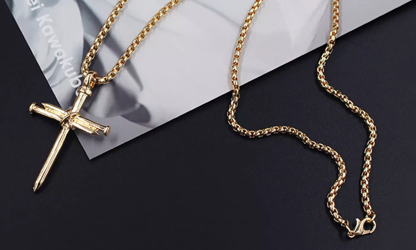 Stainless Steel Nail Cross Pendant Necklace with 24 Inch Chain