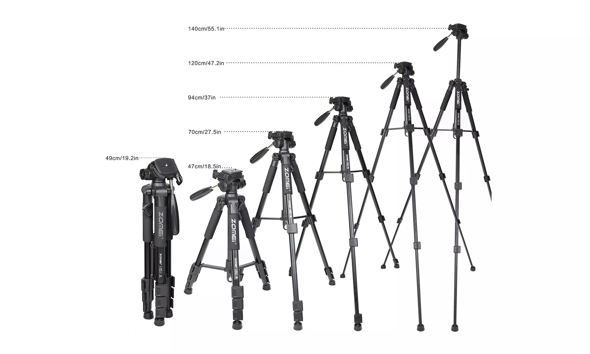 55" Photography Kit Aluminum Alloy Tripod Non-slip Rubber 3Color - Second Medium