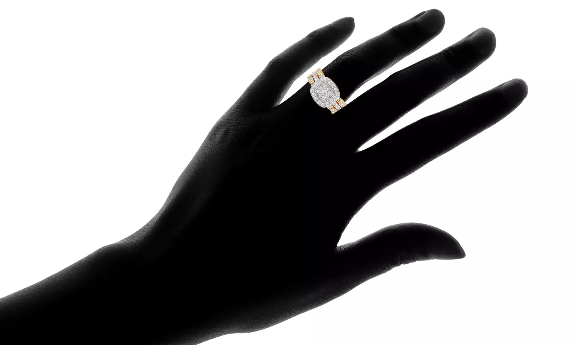 1 1/4 Cttw, Sterling Silver Prong Set Round-cut Cluster Diamond Bridal Ring Set - Second Medium