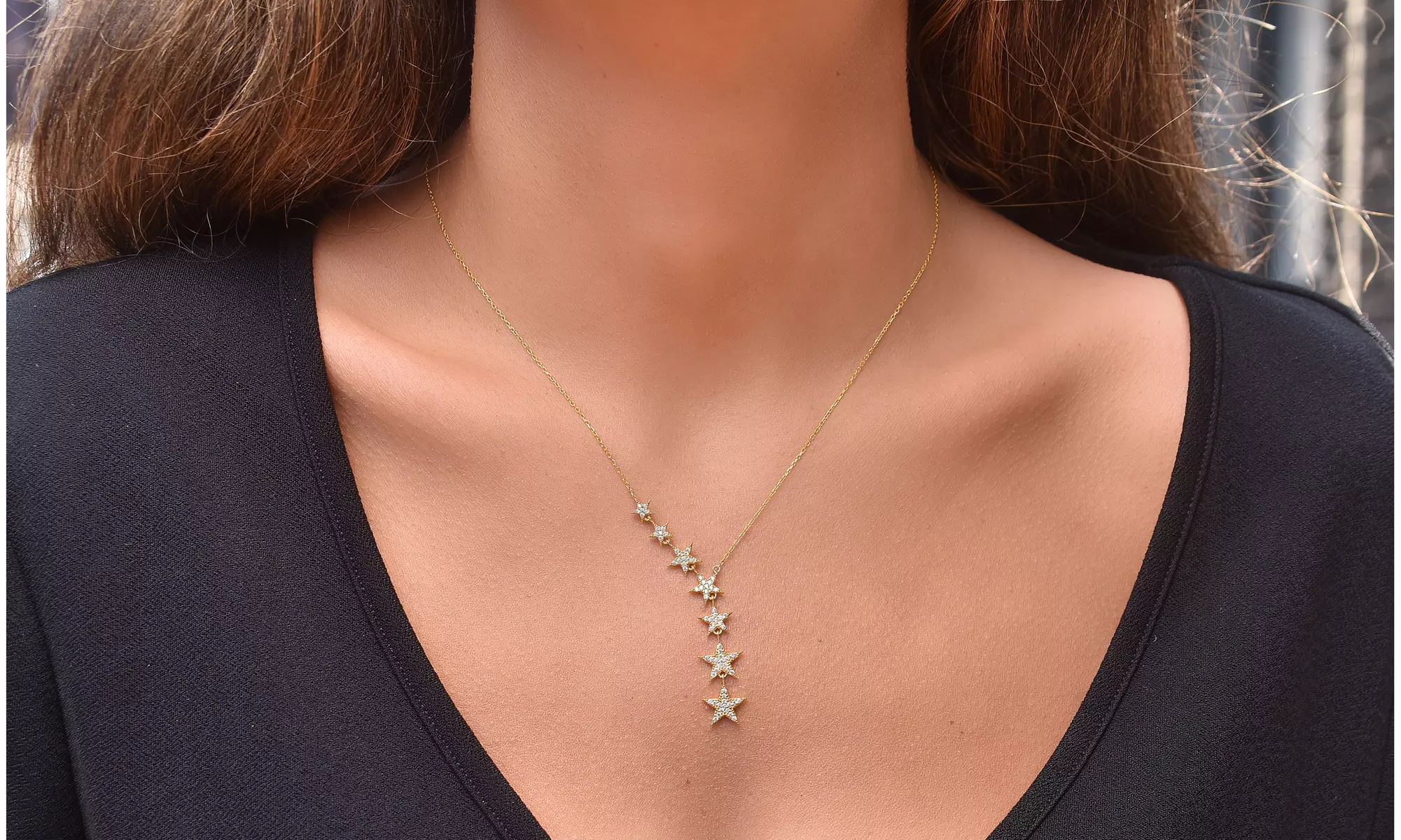 Crystal Star Lariat Necklace in Sterling Silver  - Primary Image