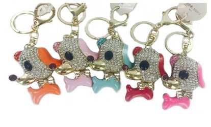 image for Jeweled Rhinestone Gold-Plated Key Ring, Keychain, Bag Charm - Puppy 
