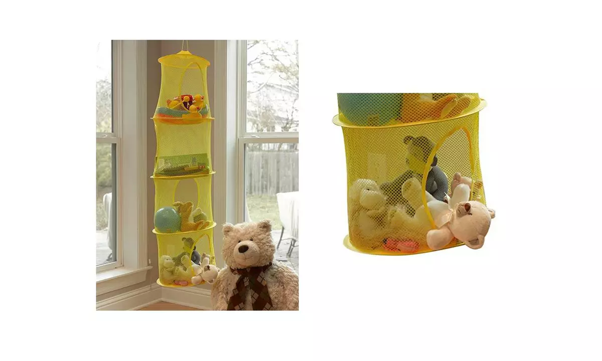 Toy Cubby Mesh Organizer Bag Children Bedroom Closet Hanging  4 Shelf - Second Medium