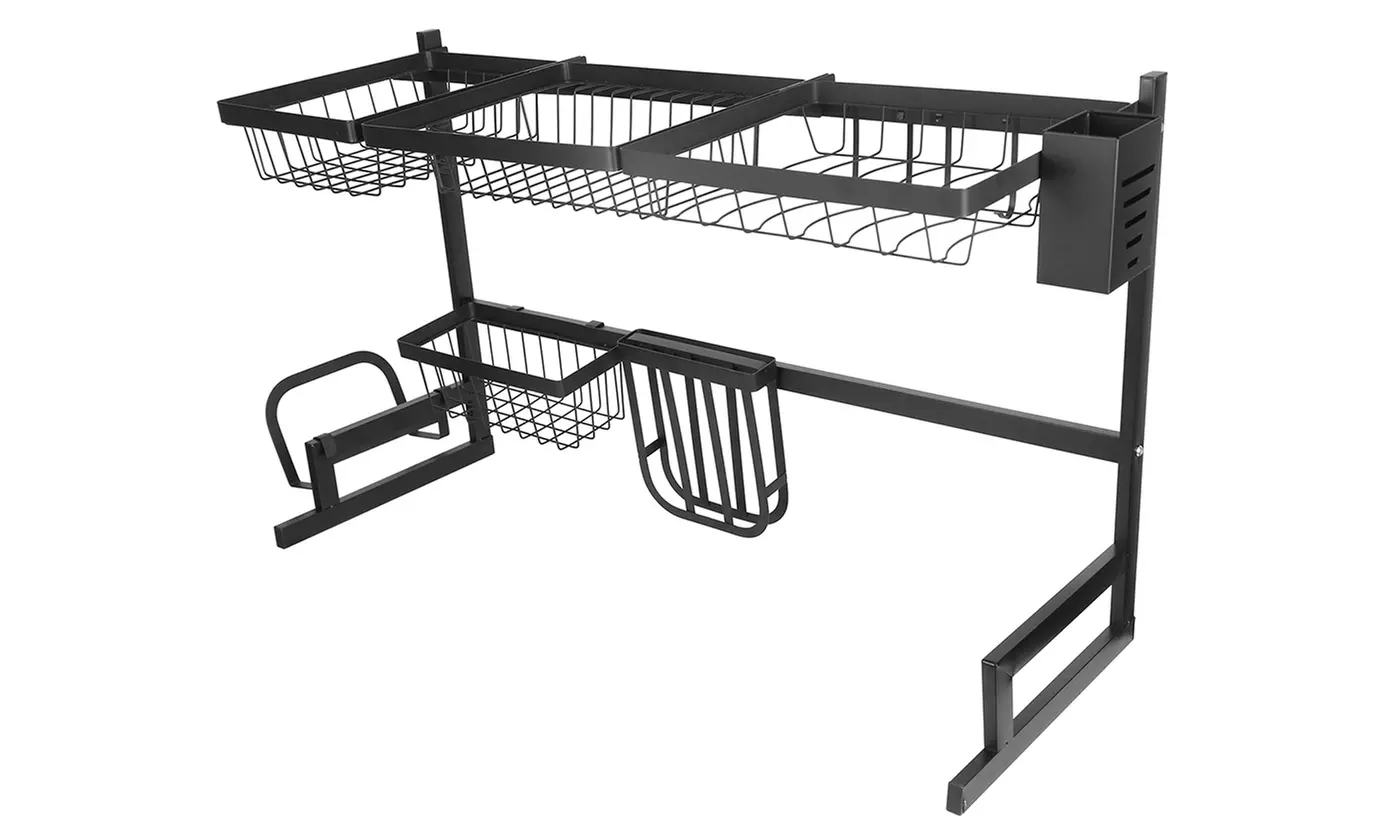 NewHome Over the Sink 2-Tier Dish Rack and Utensil Holder Organizer