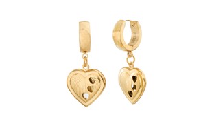 Gold-Tone Stainless Steel  Dangling Close Heart Charm Huggie Earring