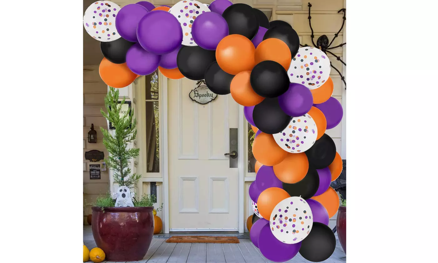 129 Pcs Black Orange Purple Balloons Arch Garland Kit for Party New Year Decor - Primary Image