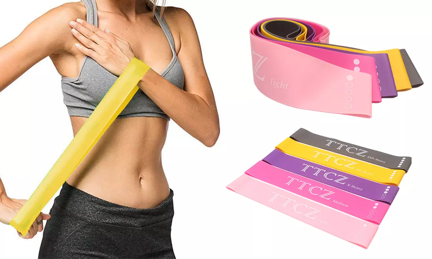 5 Pcs Resistance Bands Yoga Loop pull up Exercise Workout Crossfit Fitness - Primary Image