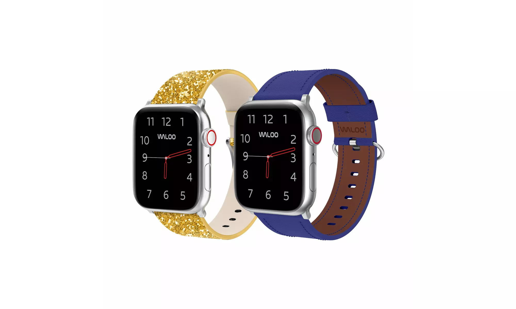 Waloo 2-Pack Leather Bling and Classic Leather Apple Watch Bands