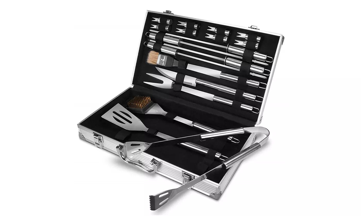 18-Piece Stainless Steel BBQ Tool Set with Case, Barbecue Grill Utensil Gift Kit - Primary Image