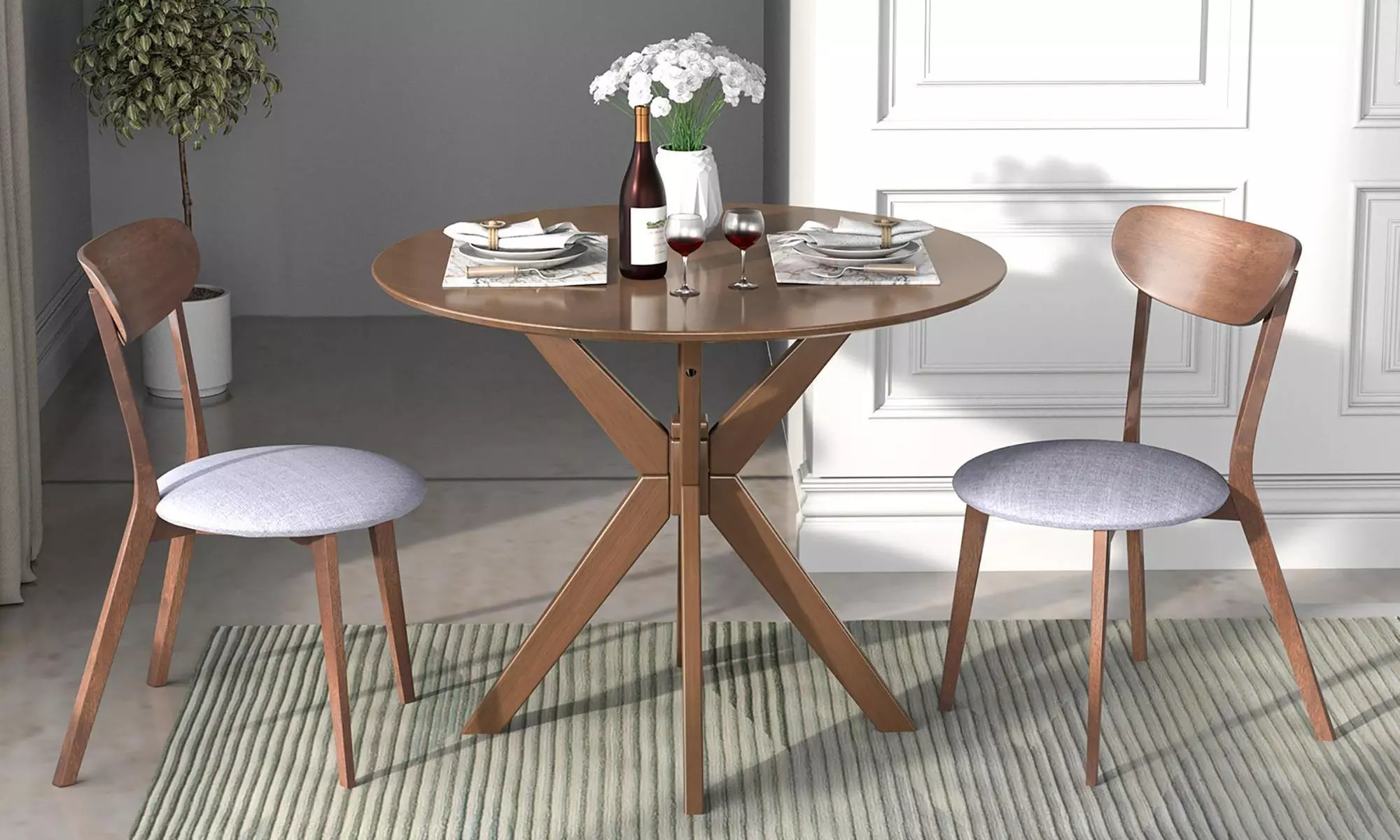 Costway 3 PCS Dining Table Set Modern Round Kitchen Table Chairs Set Dining Room - Primary Image