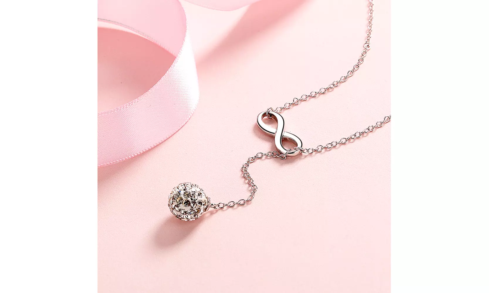 18K White Gold Lariat Ball Drop Necklace with crystals from Swarovski