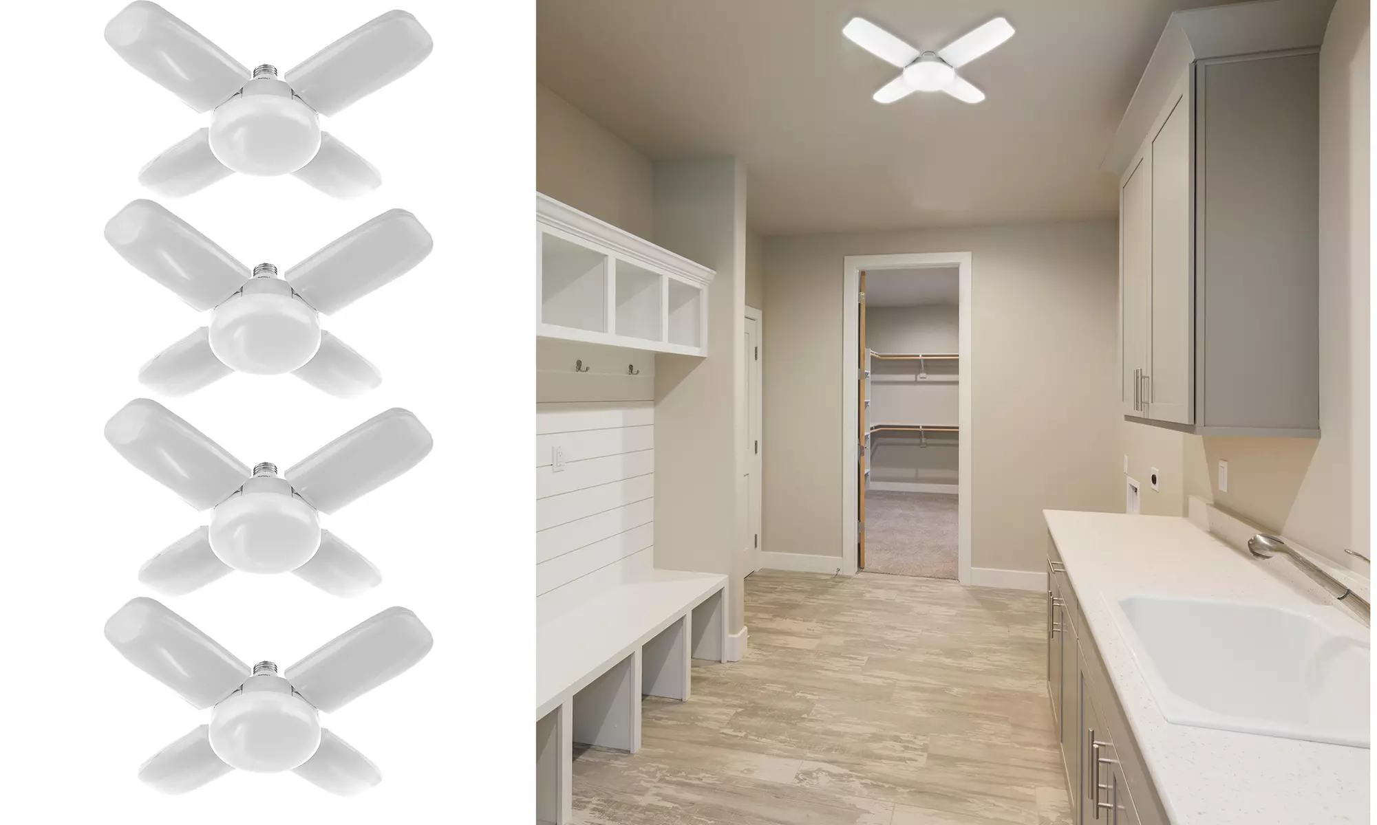 4 Pack - 6000 Lumen LED 4-Panel Universal Bulb with E26 Extension - Second Medium