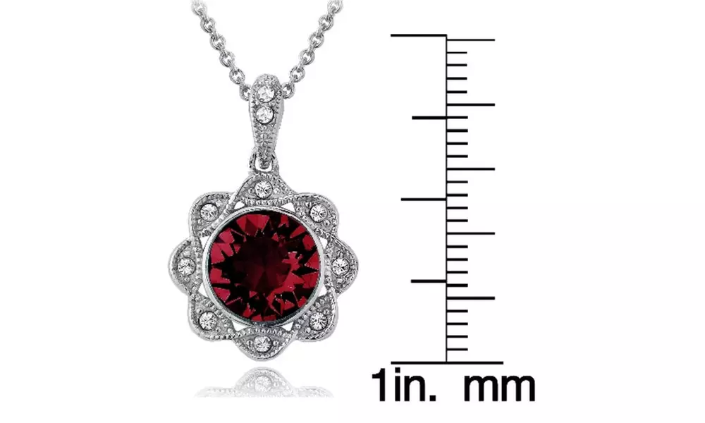 Red & Clear Halo Flower Pendant Necklace Made with European Crystals - Second Medium