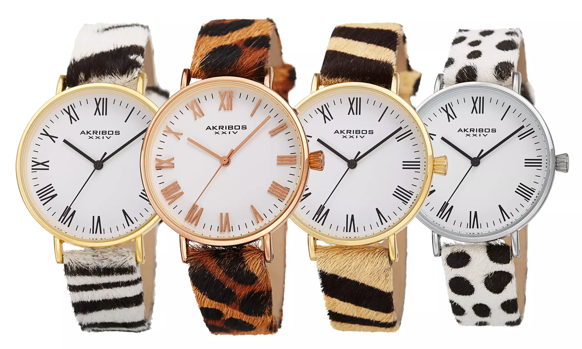 Akribos XXIV AK1080 Women's Animal Print Cavallino Leather Strap Watch - Primary Image