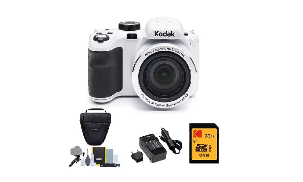 Kodak PIXPRO AZ421 Digital Camera (White) with 32GB SD Card and Accessory Kit - Primary Image
