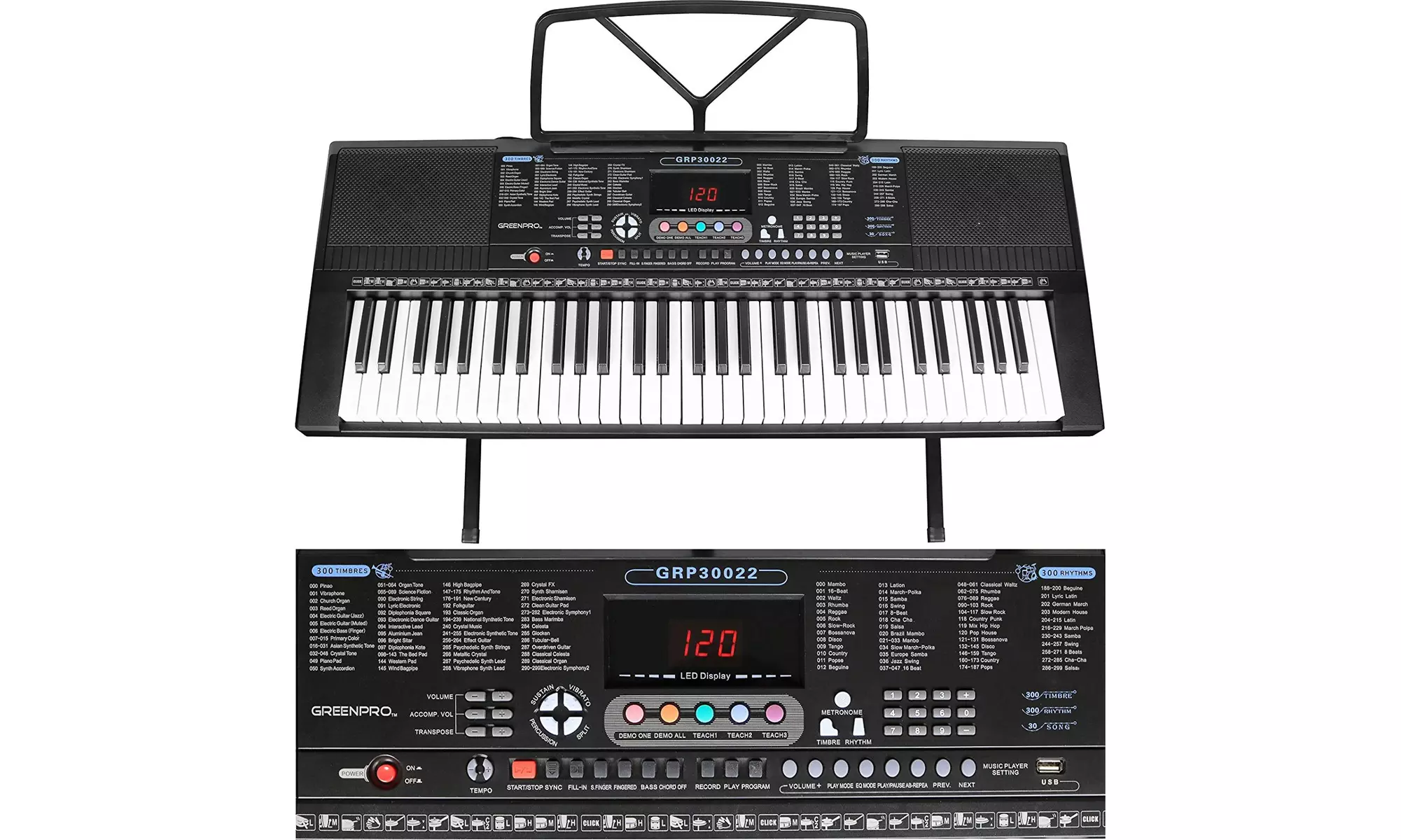 61 Key Keyboard LED Display with Adjustable Stand and Music Notes Holder - Second Medium