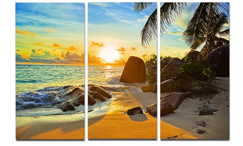 Sunset in Tropical Beach Landscape Photo Metal Wall Art 36x28 3 Panels - Primary Image