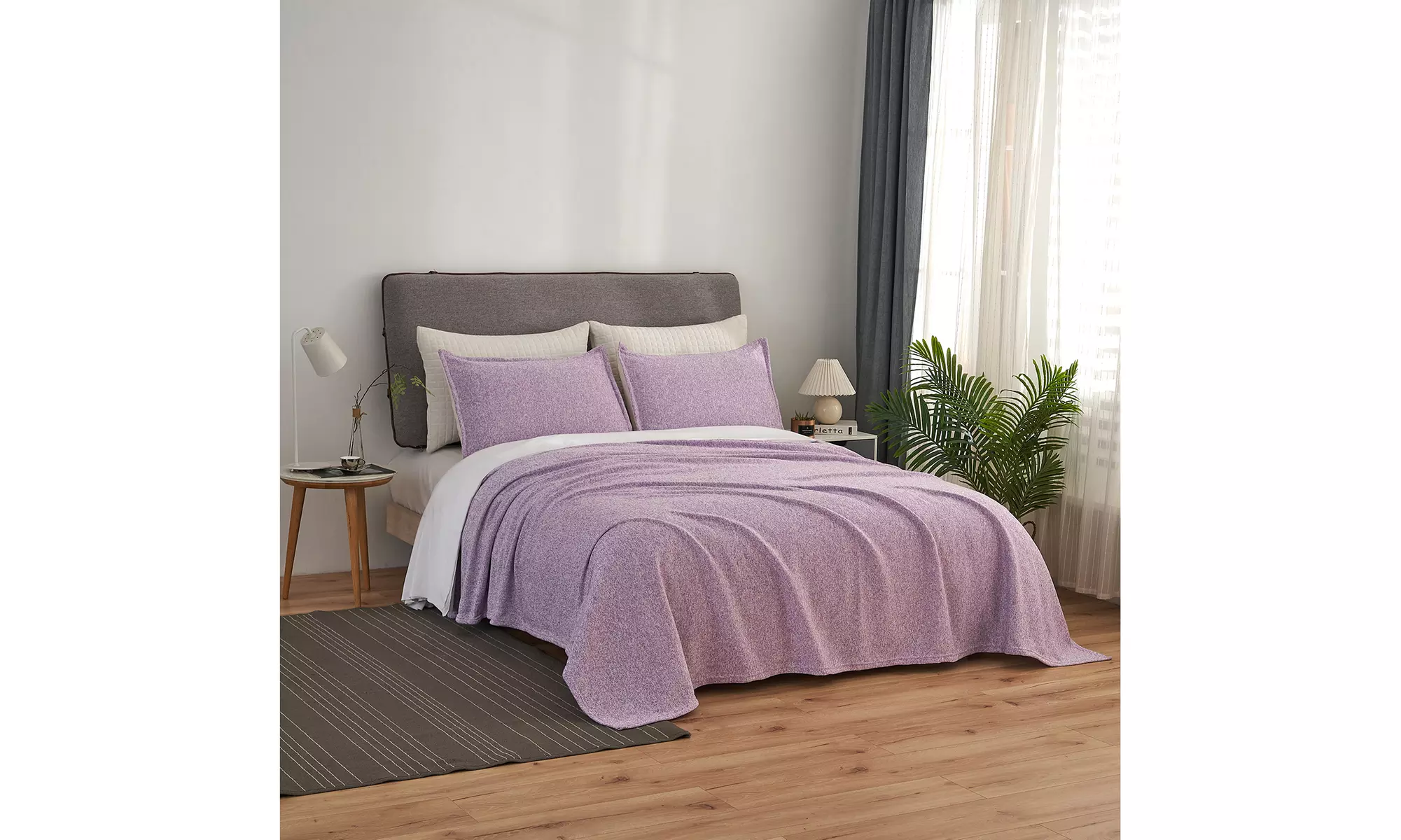2-3 Piece Knit Weave Bed Blanket Set,Lightweight Fuzzy Jersey Blanket With Shams
