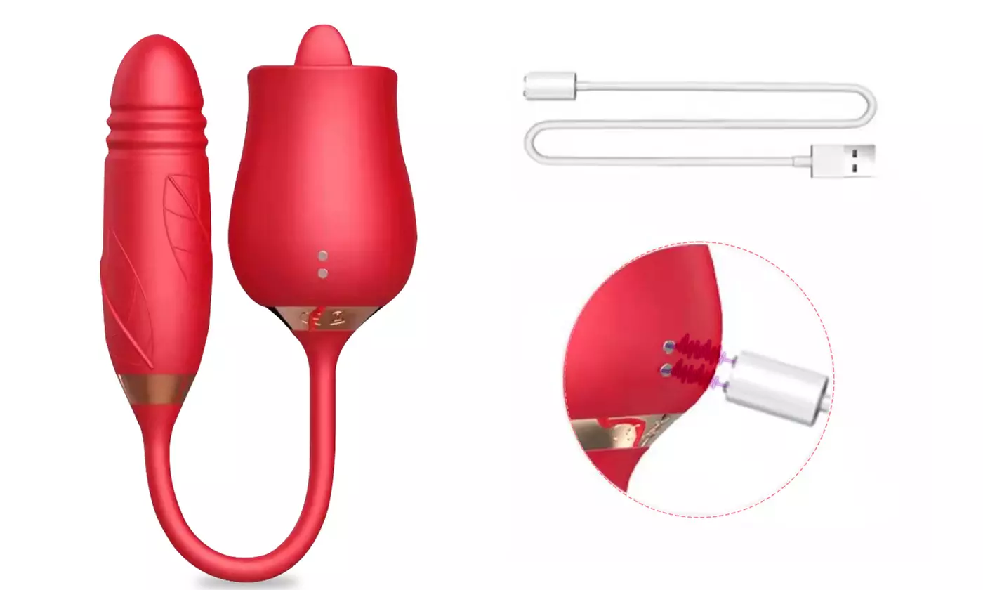 New Rose Flower 3 Generations 2 In 1 Tongue Licking G-spot telescopic Vibrator
