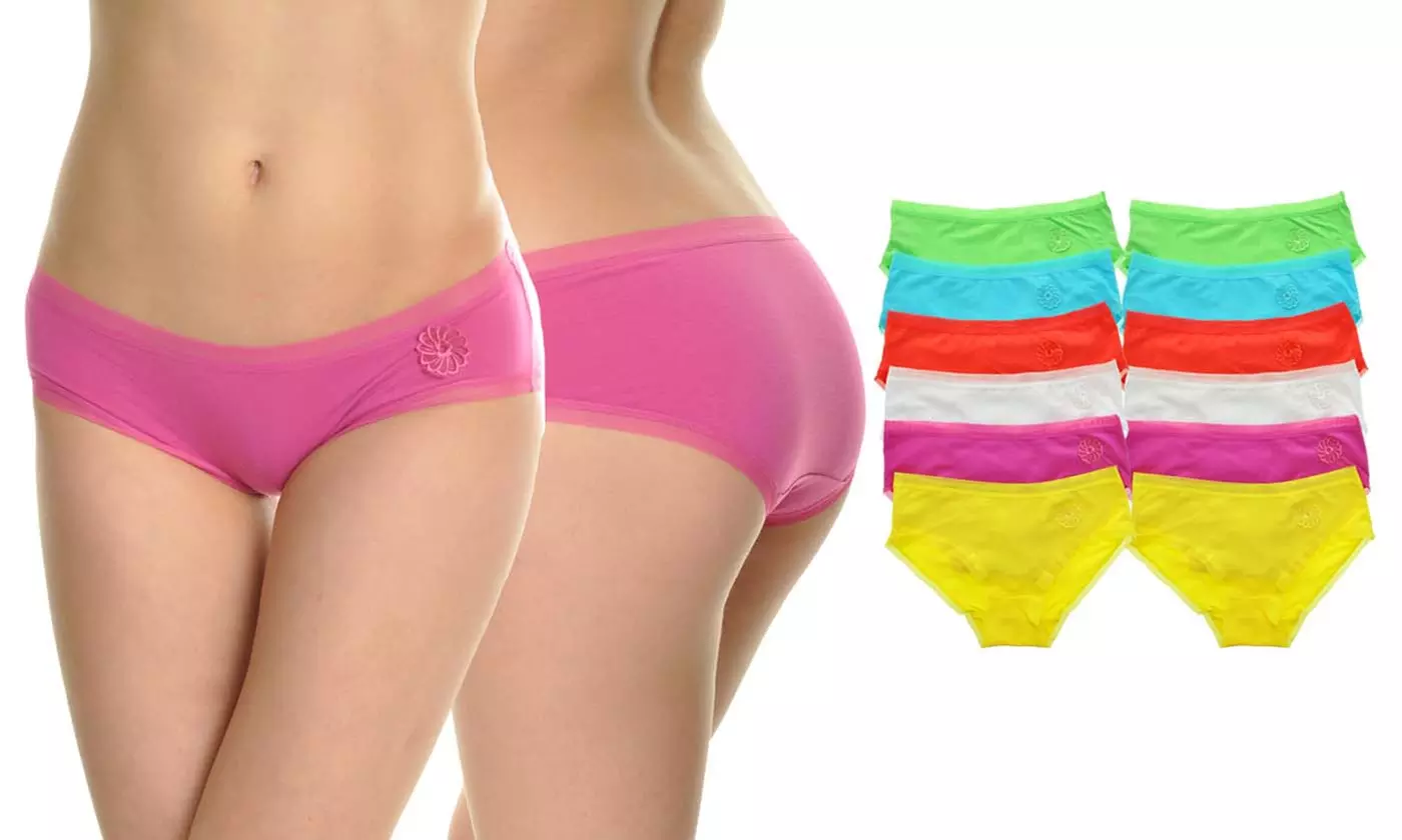 Angelina Cotton Hiphugger Panties with Embroidered Flower (12-Pack) - Primary Image