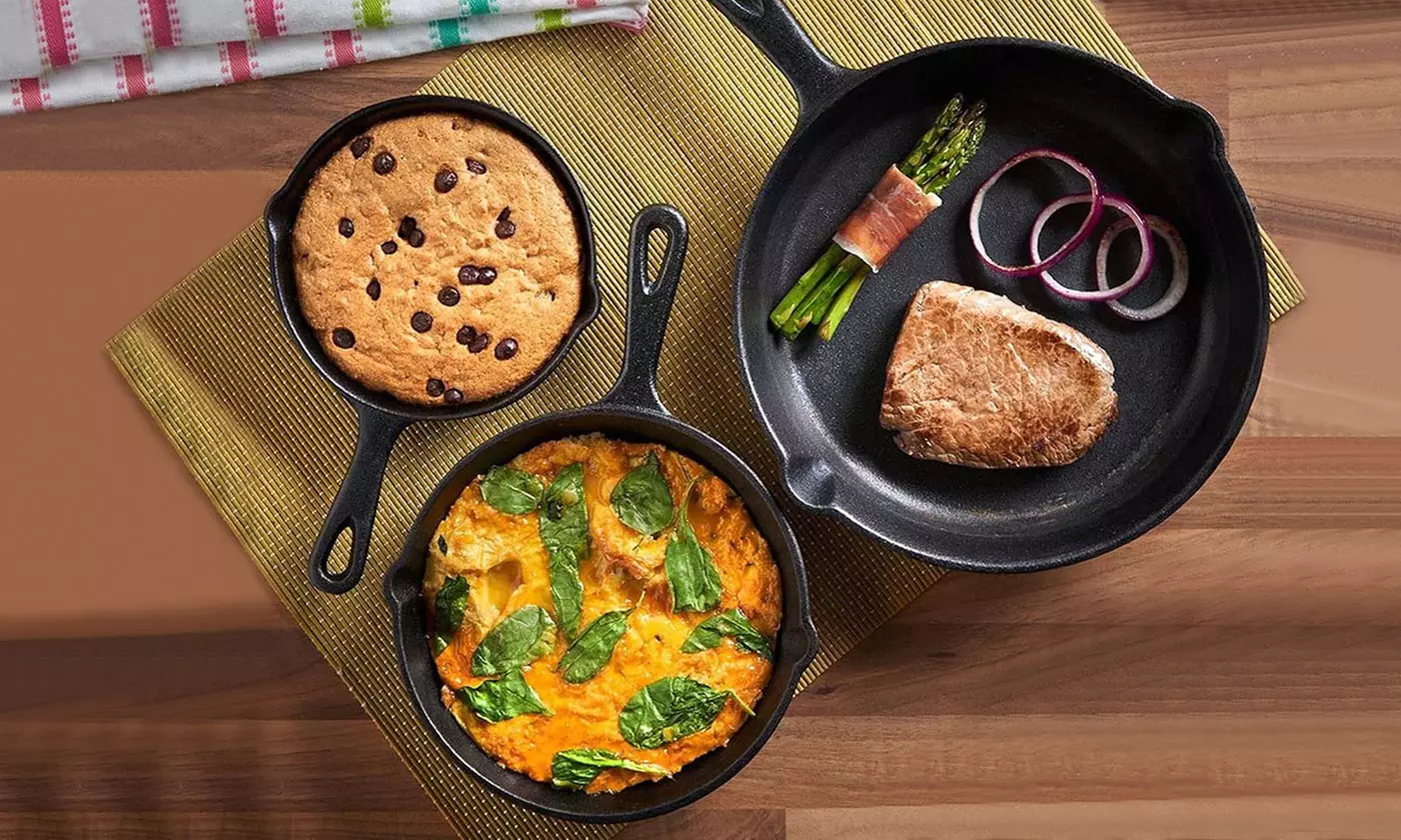 NewHome 3-Piece Pre-Seasoned Non-Stick Cast Iron Skillet Set (6", 8", 10")