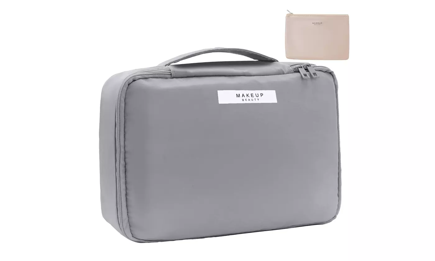 2 Pieces Travel Makeup Bag Toiletry Bag Large Cosmetic Bag with Inner Pouch