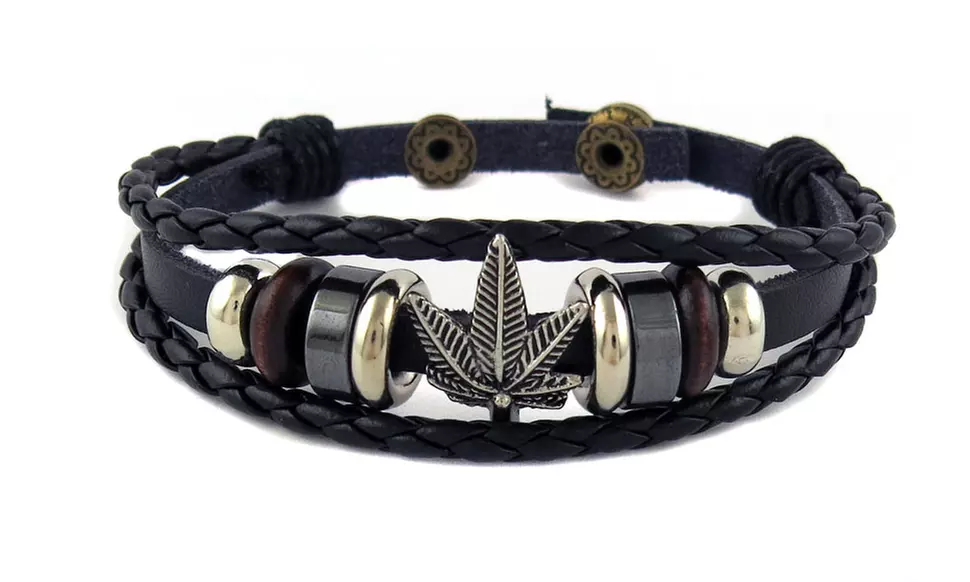 Men's Genuine Leather Three Row Hemp Leaf Bracelet - Image 4