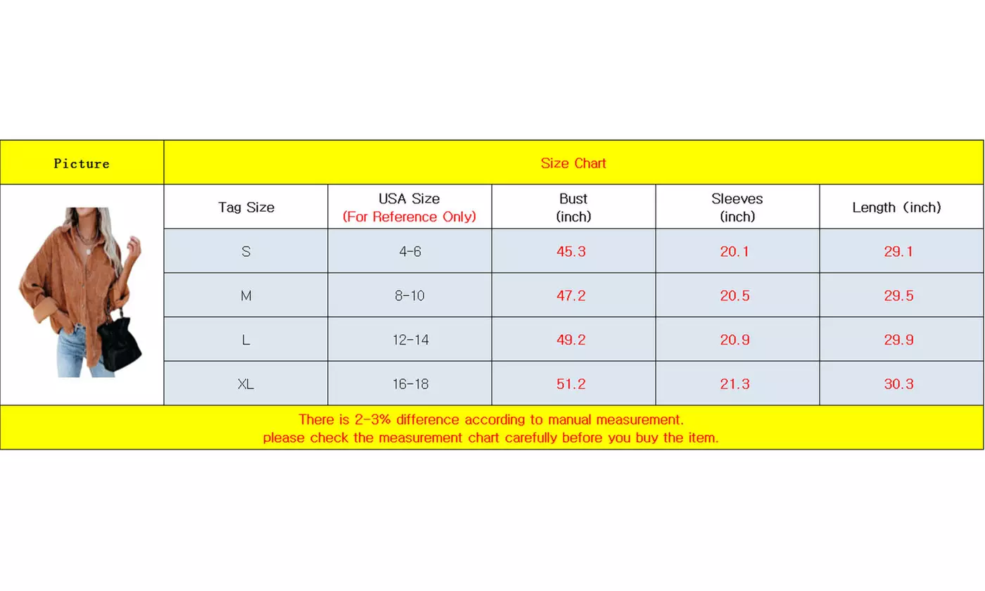 Women Loose Casual Corduroy Button Down Shirts Long Sleeve Blouses Tops