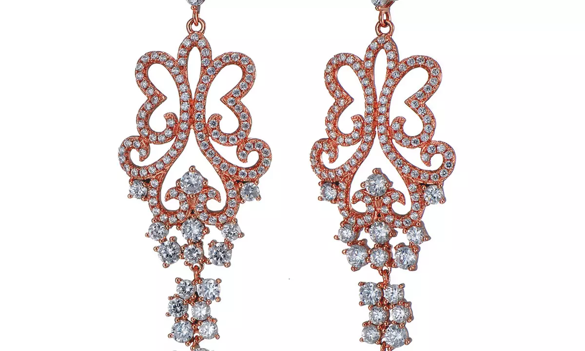 Suzy Levian Rosed Sterling Silver Cubic Zirconia Dangle Butterfly Earrings - Primary Image